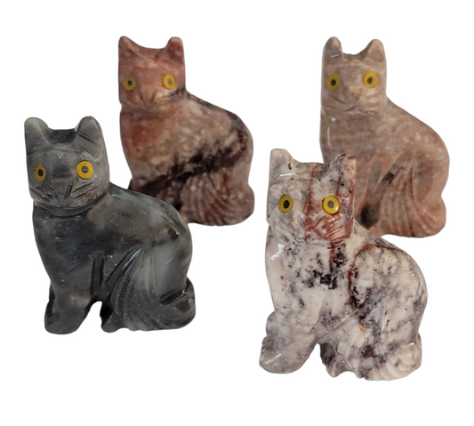 1.5" Cat Soapstone Figurine Hand Carved - Random